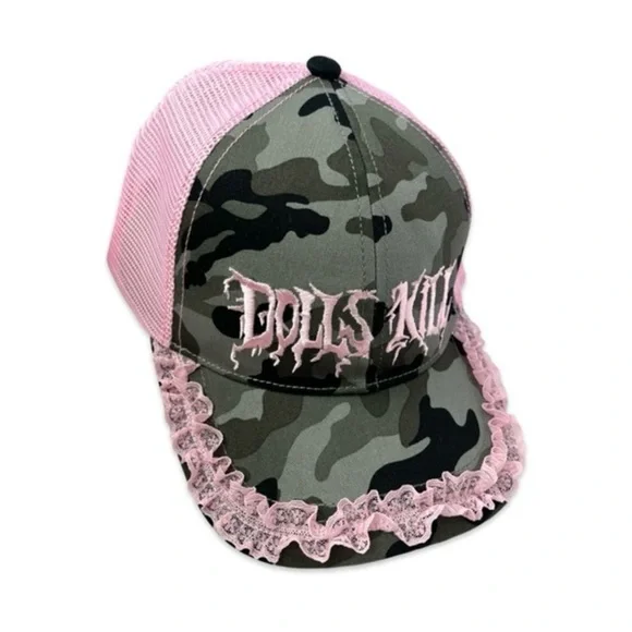 NWT Bundle - DOLLS KILL Pink/Camo Ruffle Hat & Pink Ribbon  display picture 3